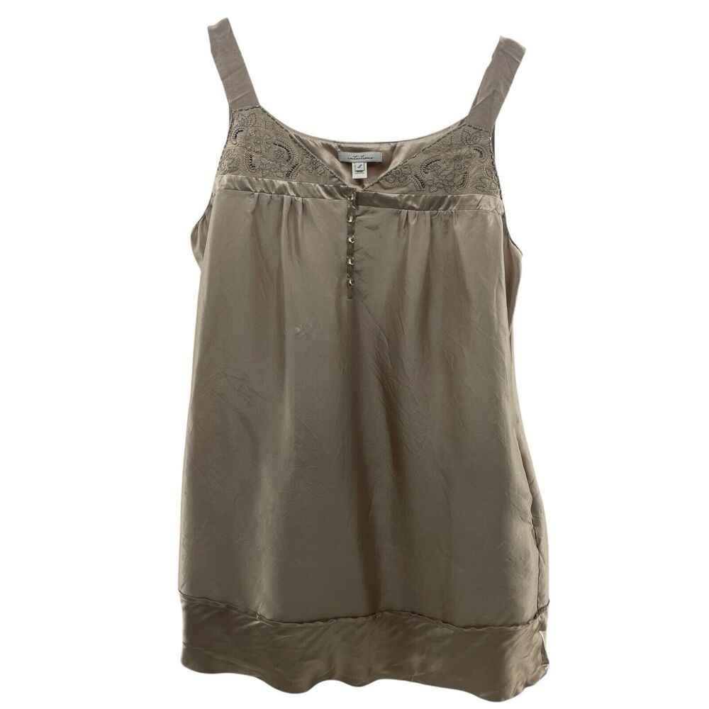 Intuitions L Tunic Top Silk Cami Slip Tank Champagne Beige Lightweight Pockets